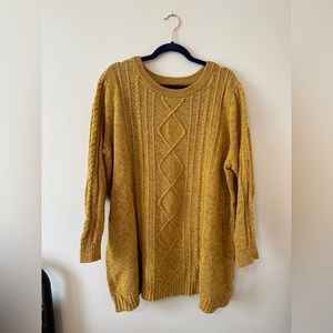 Mustard cable knit Old Navy sweater.